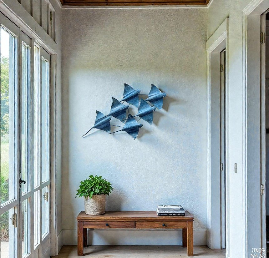 Thumbnail: Blue Metal Manta Ray / Sting Ray Shoal wall Art 105cm