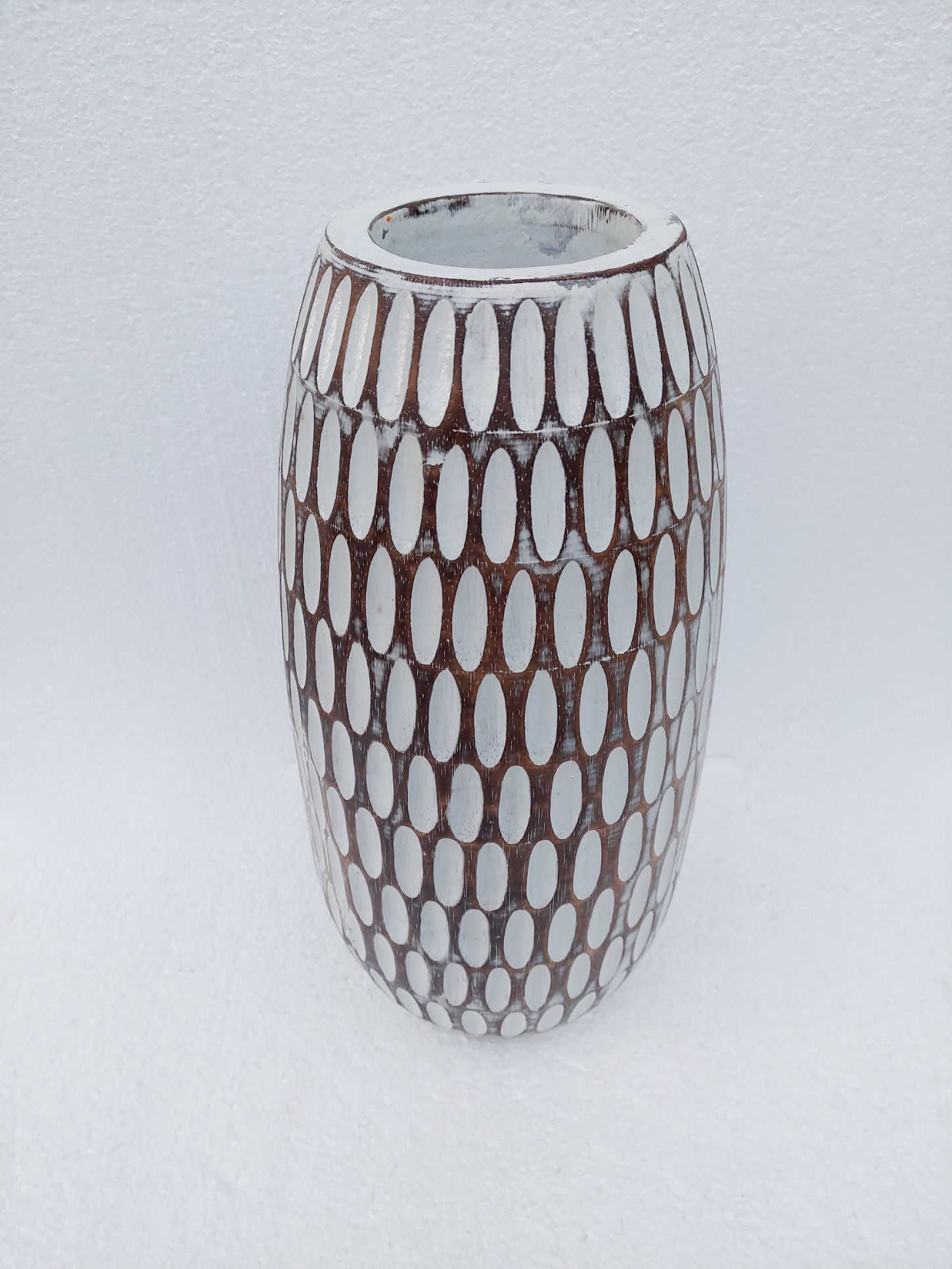 Hand Carved Wooden Dimple Vase Contemporary White wash Vase 40cm