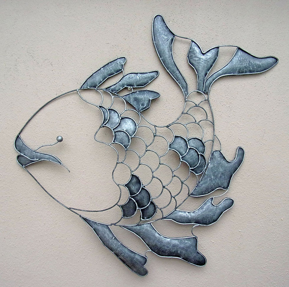 Burnt Silver Colour Happy Wall Fish Black Silver Wall Fish