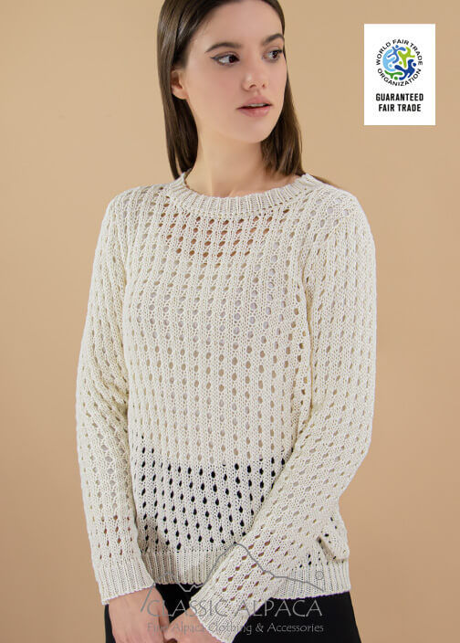 white open knit alpaca pullover