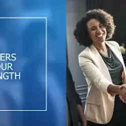 Screenshot of a presentation slide showing a woman shaking hands with the text, our Members are our strength