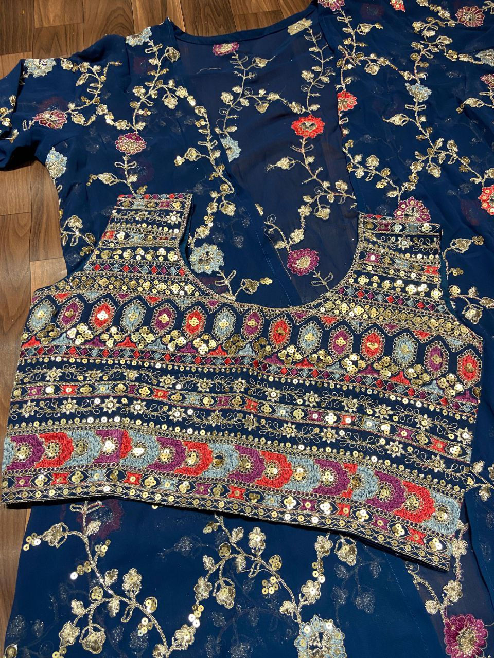 Thumbnail: Latest Trending Full Stitched Blue Color Koti Suit Set