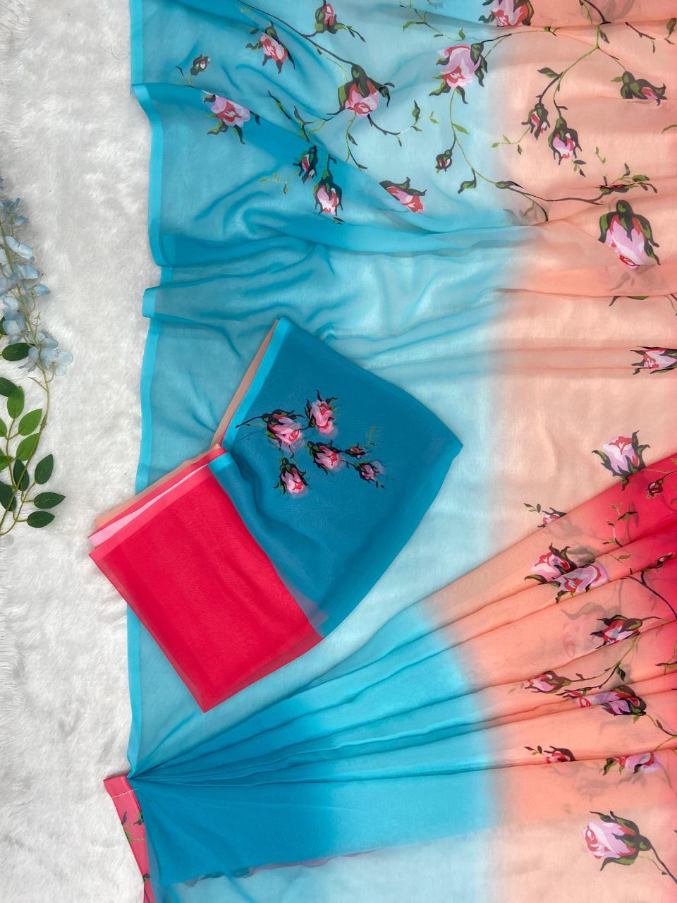 Thumbnail: Latest Ready To Wear Floral Print Multi Color  Saree