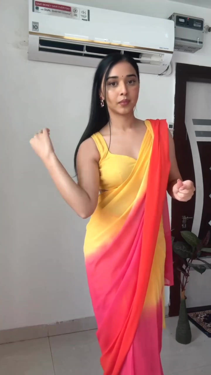 Thumbnail: Ready To Wear Pink-Yellow Double Color Saree