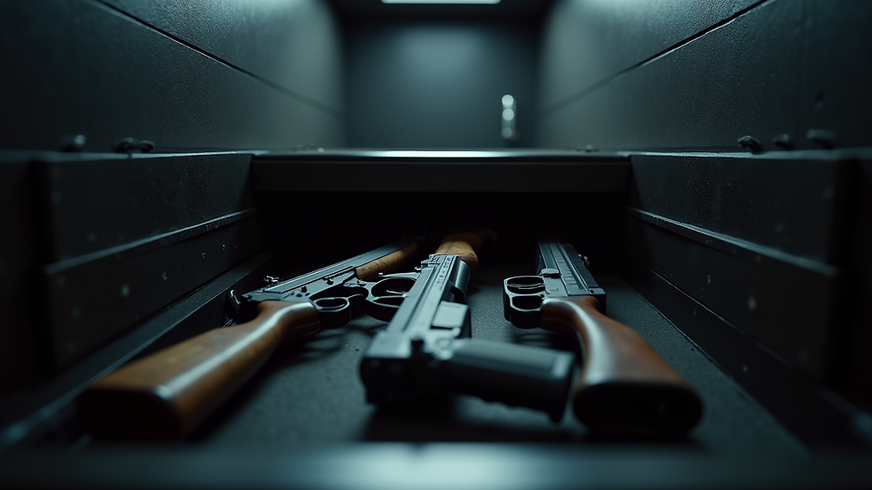 Eye-level view of a secure gun safe with firearms stored inside