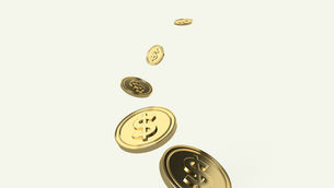 Gold coins with dollar signs floating in a light beige background, illustrating fintech movement and embedded finance infrastructure.