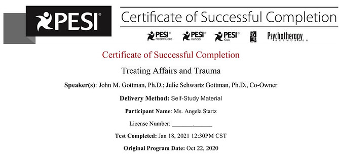 PESI certificate treating affairs and trauma