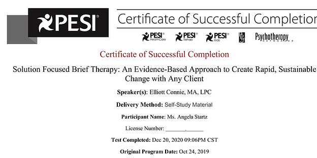 PESI certificate Solution Focused Brief Therapy