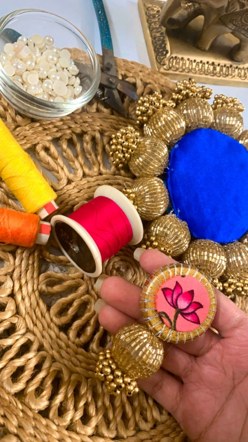 Peach & pink Lotus Pichwai brooch pin
