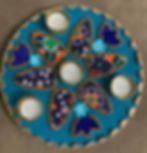 Jute Base Blue Patola and Gota work Tea Light Center Mats (10 inch)