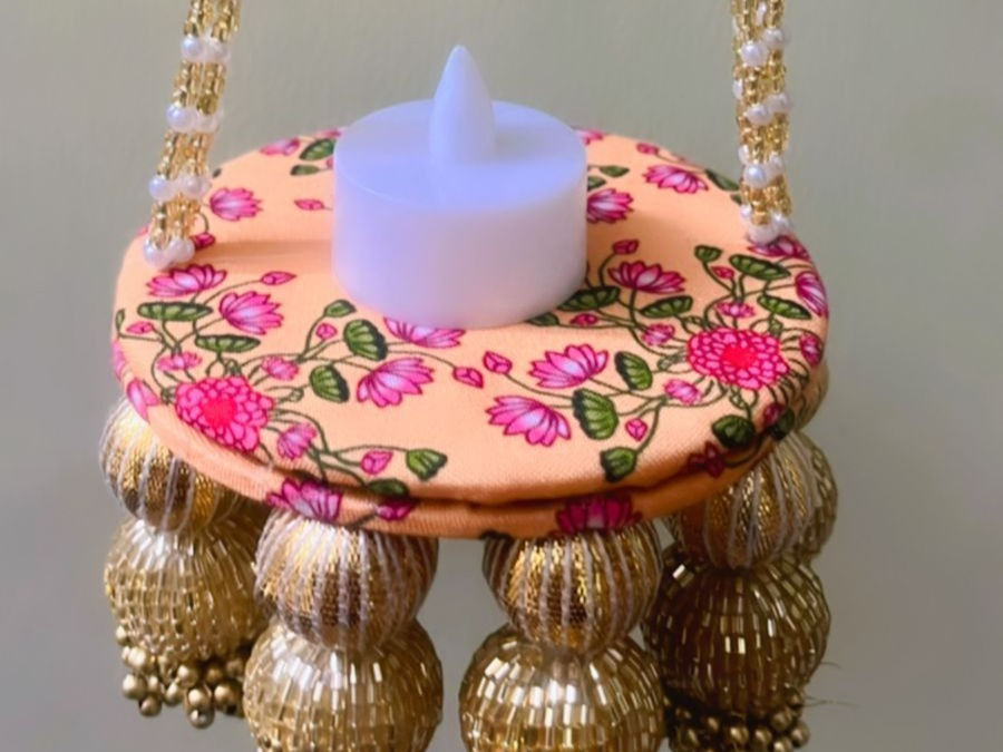 Peach Pichwai Mini Lantern