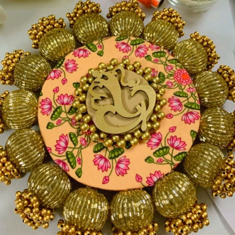 Ganesha Pichwai Peach Mini Coaster (5 inch)