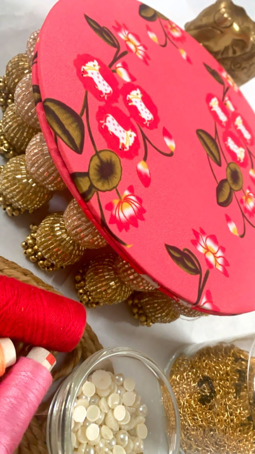 Pink Cow and Lotus Pichwai Chowki