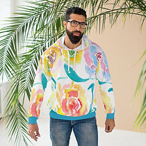 Front view of Tied Up Roses Watercolor Floral Print Hoodie on a person.