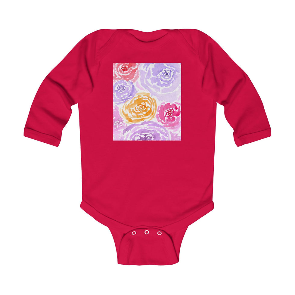 Thumbnail: Purple & Orange Watercolor Flowers Infant Long Sleeve Bodysuit