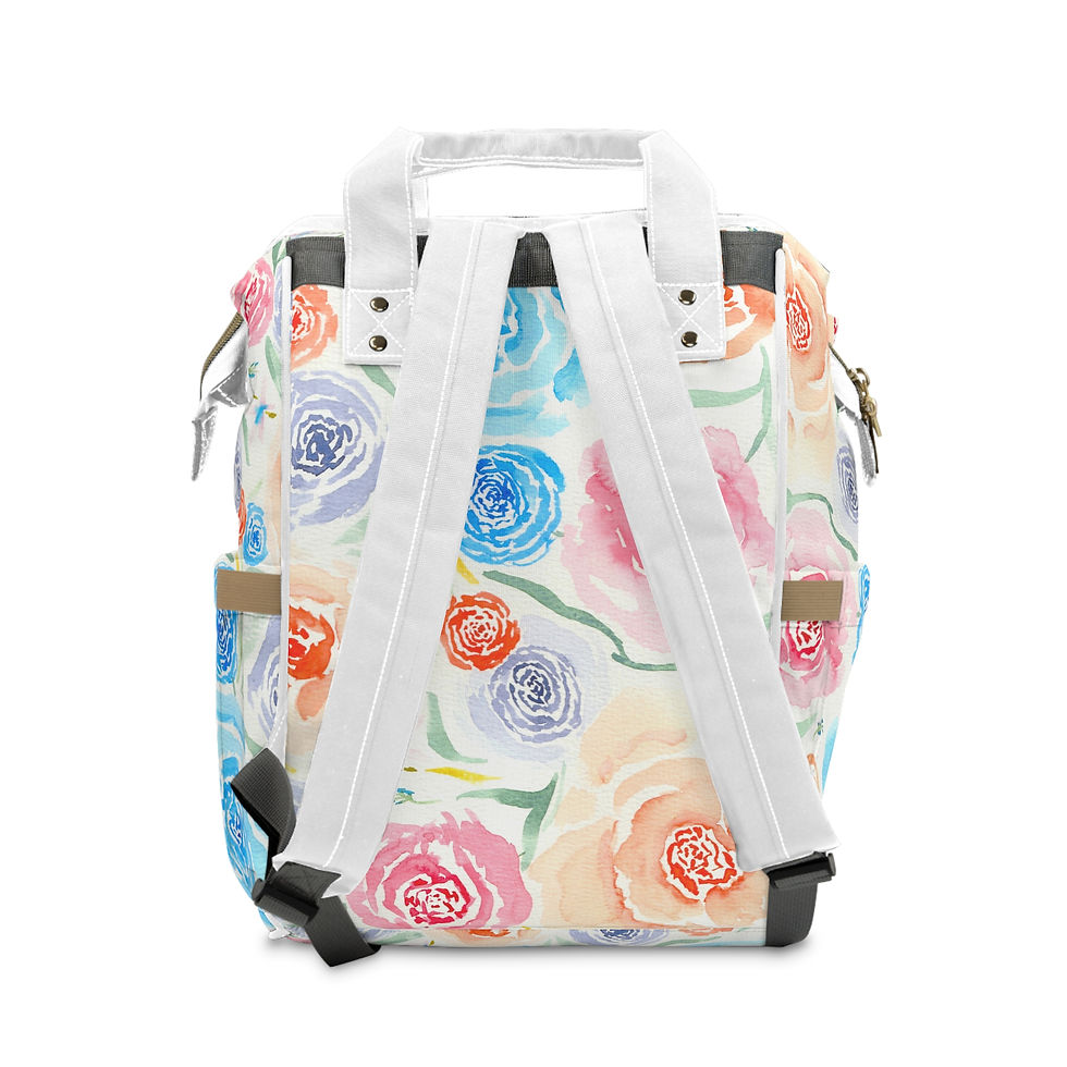 Thumbnail: Diaper Backpack - Vibrant Watercolor Floral Print - Pretty Party Bouquet
