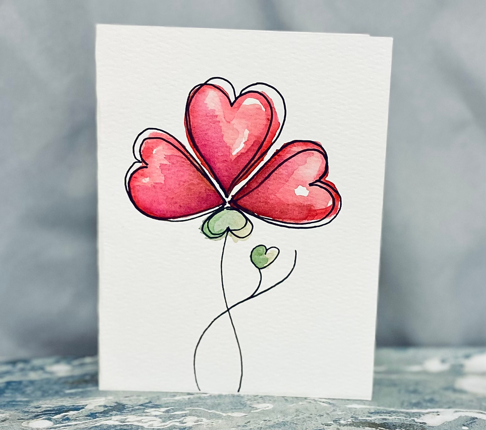 Thumbnail: A card with whimsically painted flowers with heart-shaped petals.