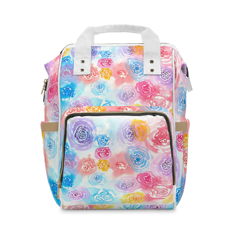 Thumbnail: Diaper Backpack - Vibrant Watercolor Floral Print - Chaotic Beauty