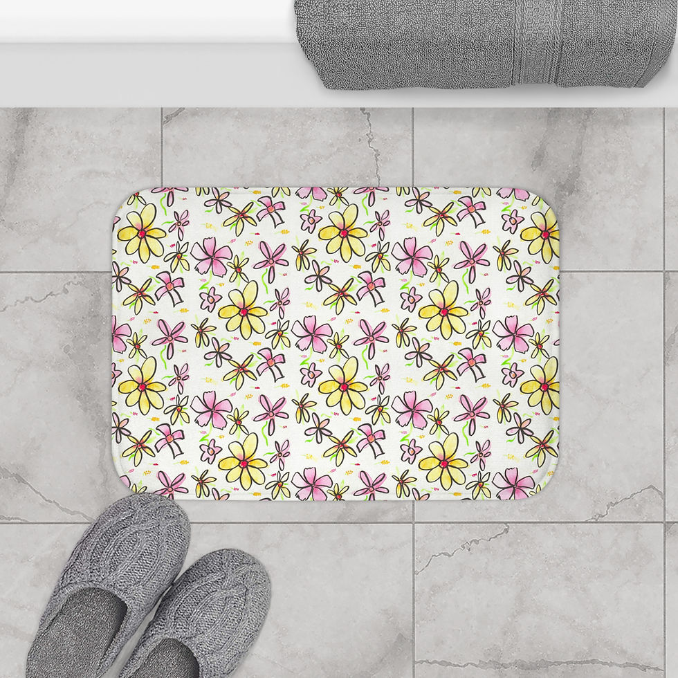 Thumbnail: Watercolor Art Bath Mat | Elegant and Functional Design - Daisies for Days Print