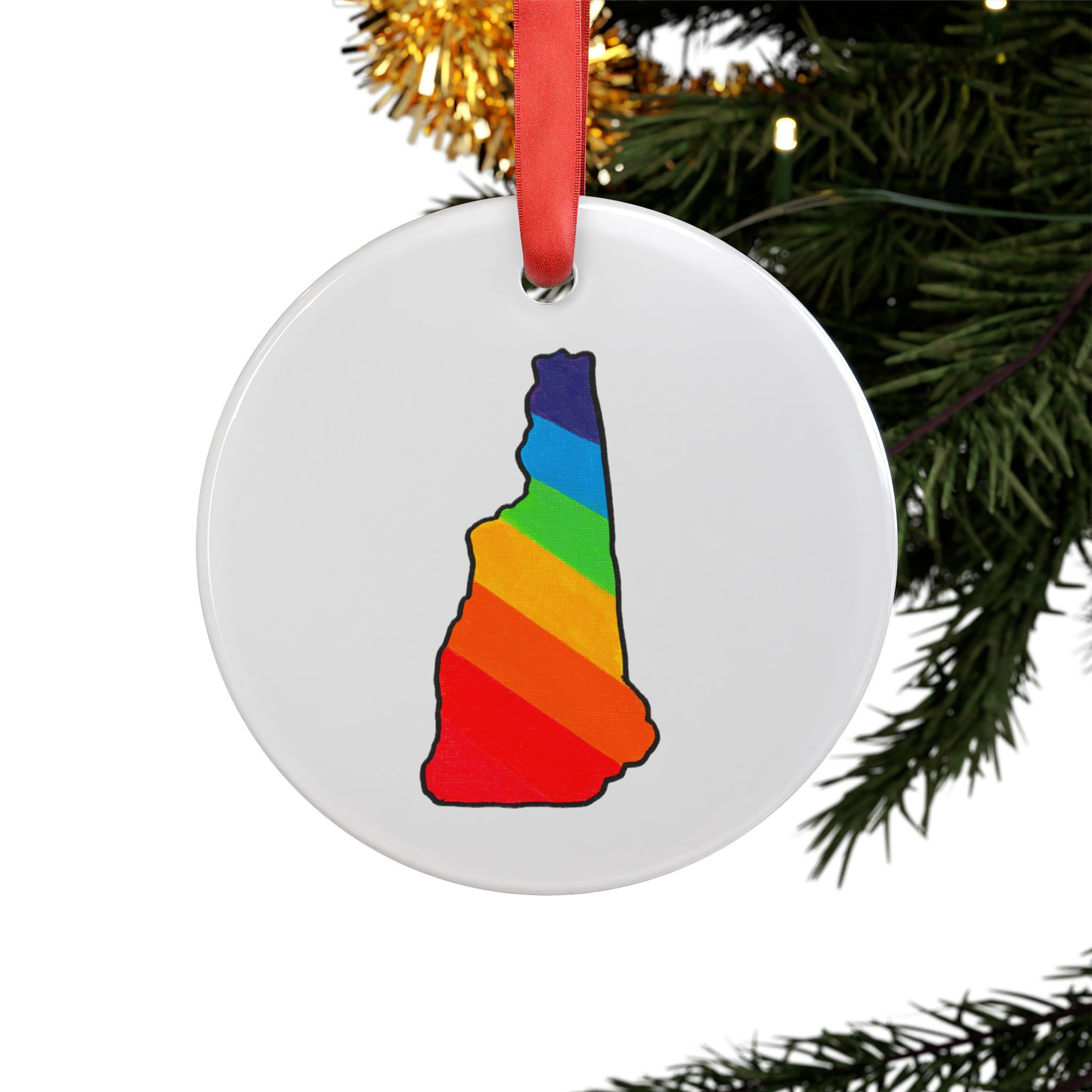 Elegant Acrylic Ornament with NH Rainbow Design