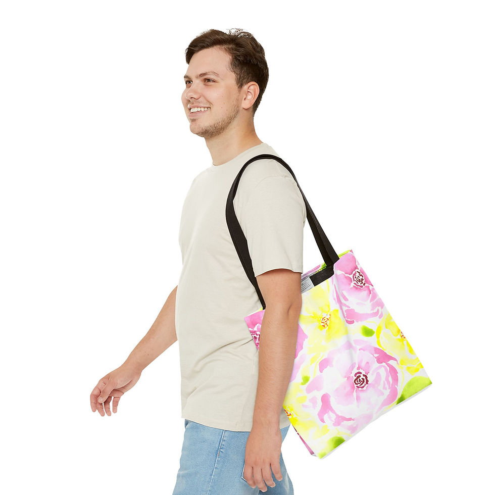 Thumbnail: Rosy Lemonade - All-Over Floral Print Tote Bag