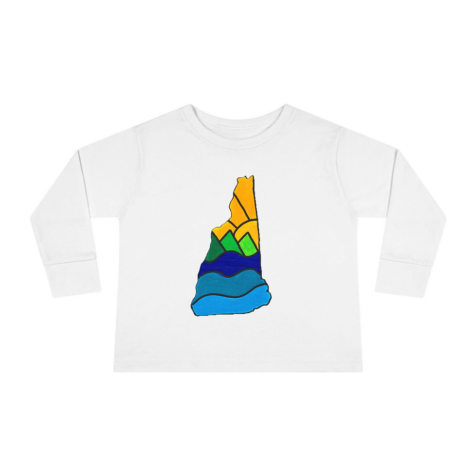 Thumbnail: Toddler Long Sleeve Tee - New Hampshire Waves, Mountains, Sun Design