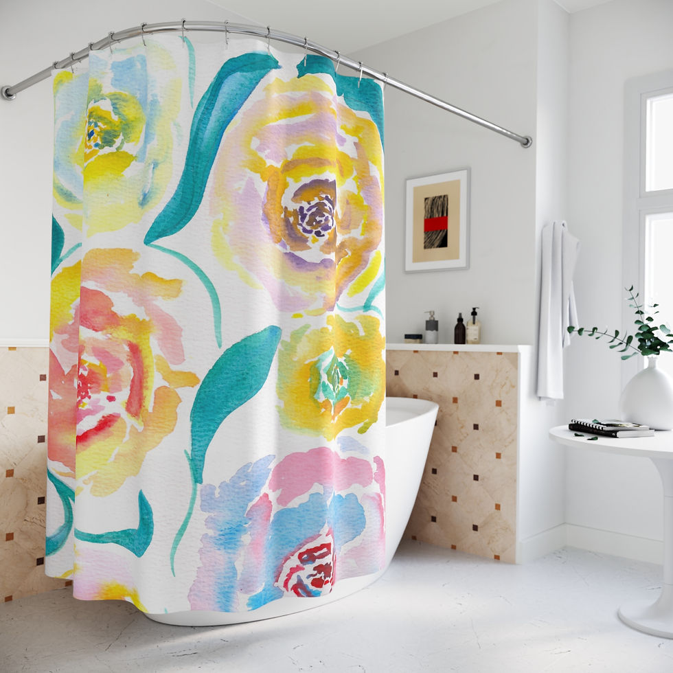 Thumbnail: Watercolor Floral Shower Curtains - Tied Up Roses Print