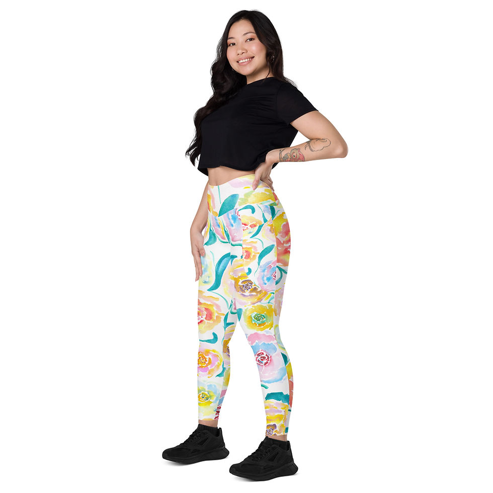 Thumbnail: Tied Up Roses Watercolor Print Leggings with pockets