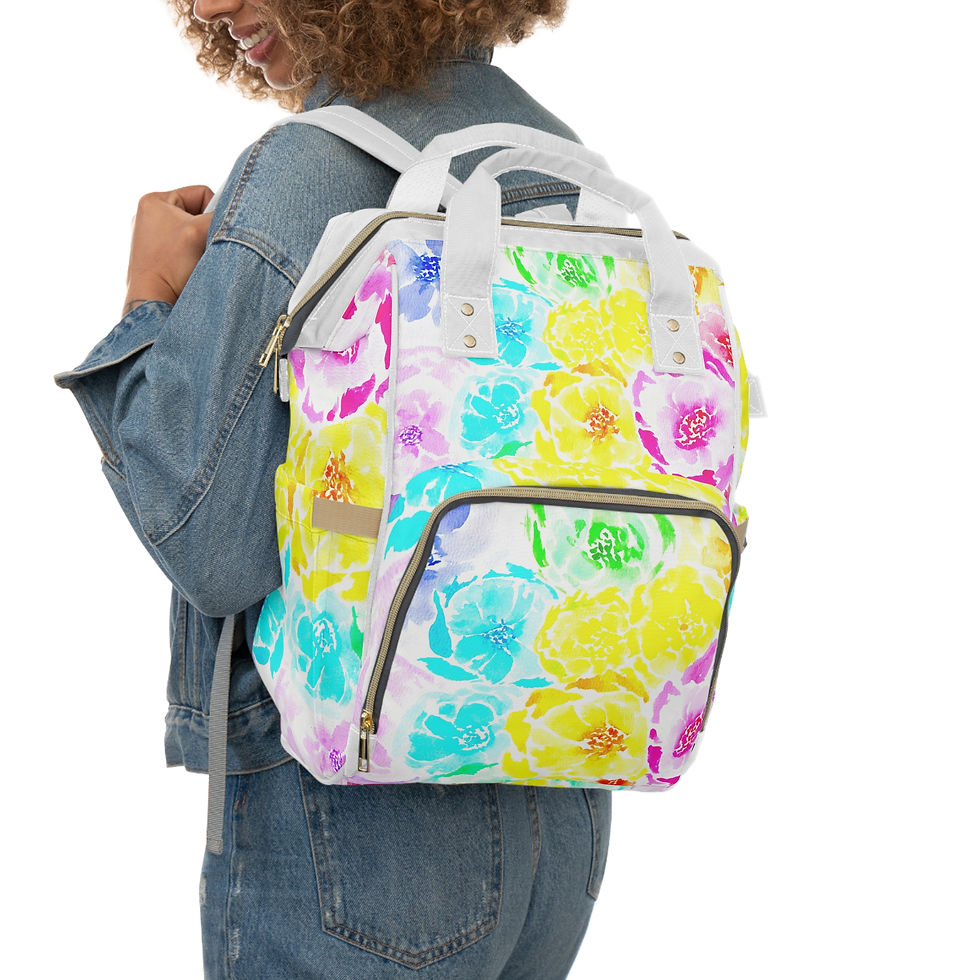 Thumbnail: Diaper Backpack - Vibrant Watercolor Floral Print - Rosy Rainbow