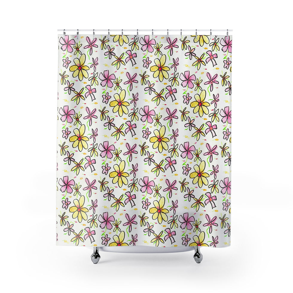 Thumbnail: Watercolor Floral Shower Curtains - Daisies for Days Print