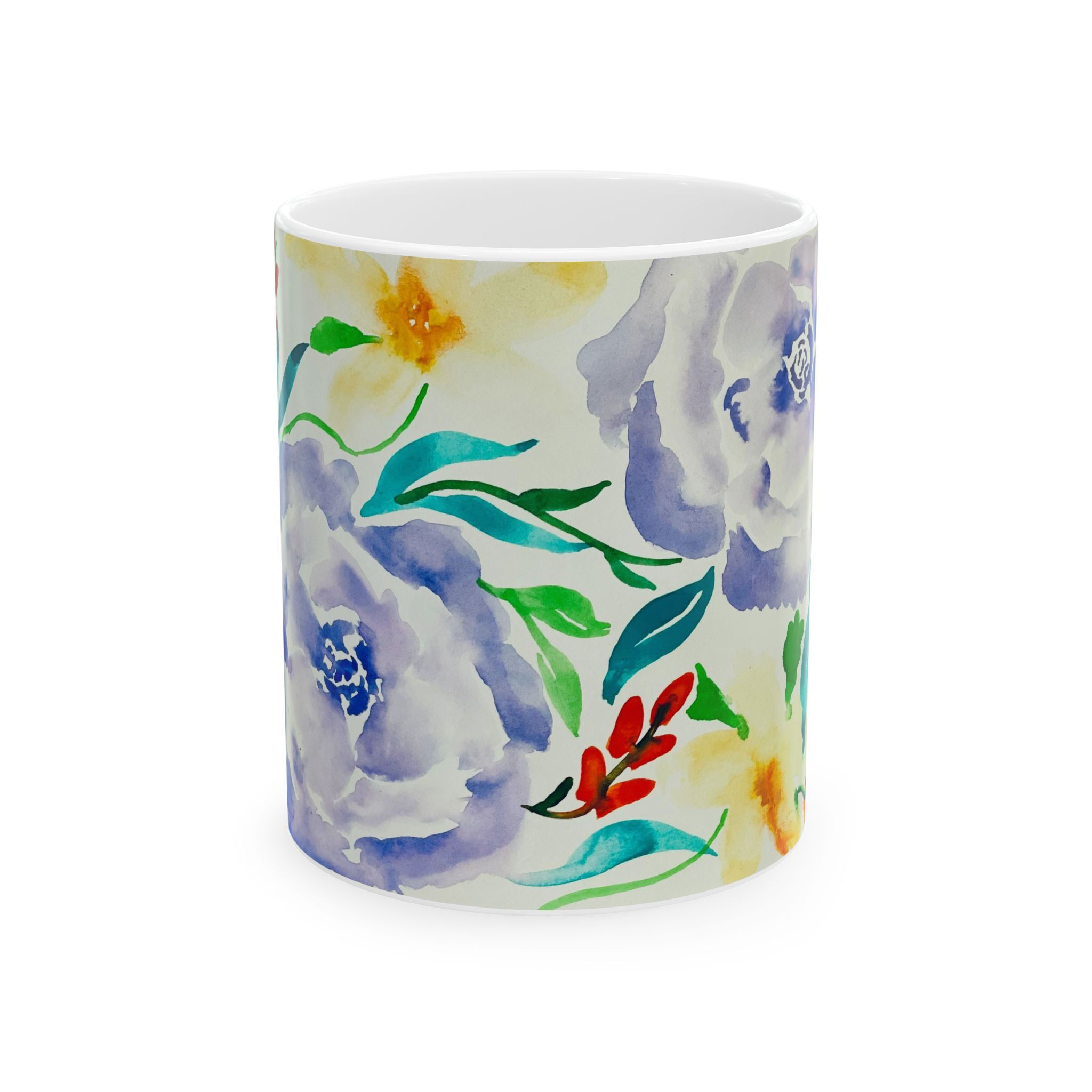 Feeling Blue Watercolor Flowers Ceramic Mug, (11oz, 15oz)