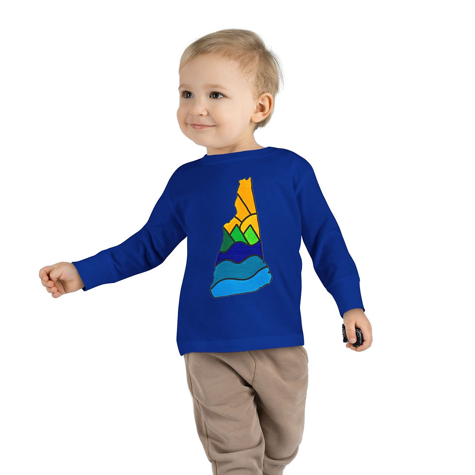Thumbnail: Toddler Long Sleeve Tee - New Hampshire Waves, Mountains, Sun Design