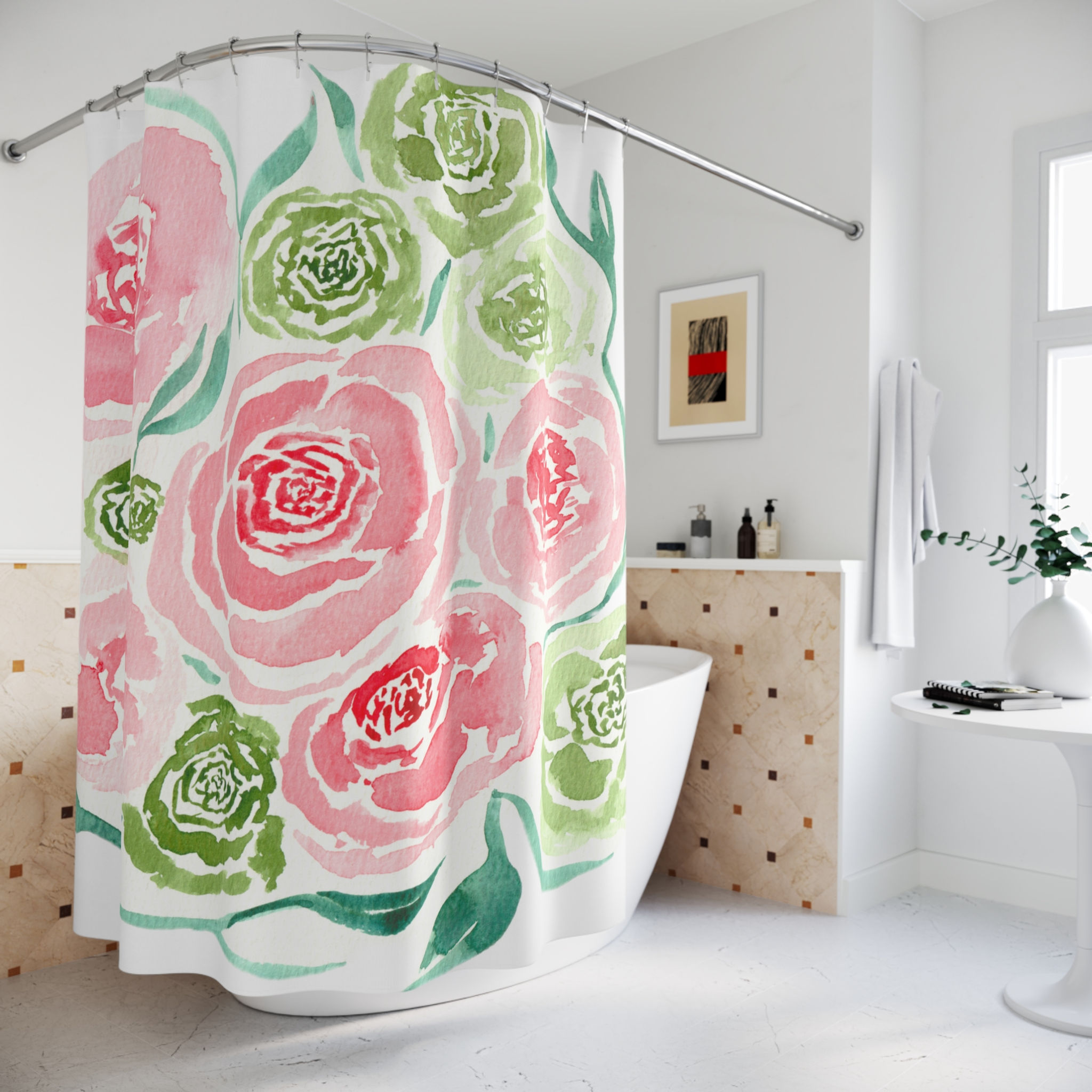 Watercolor Floral Shower Curtains - Merry Flowers Print