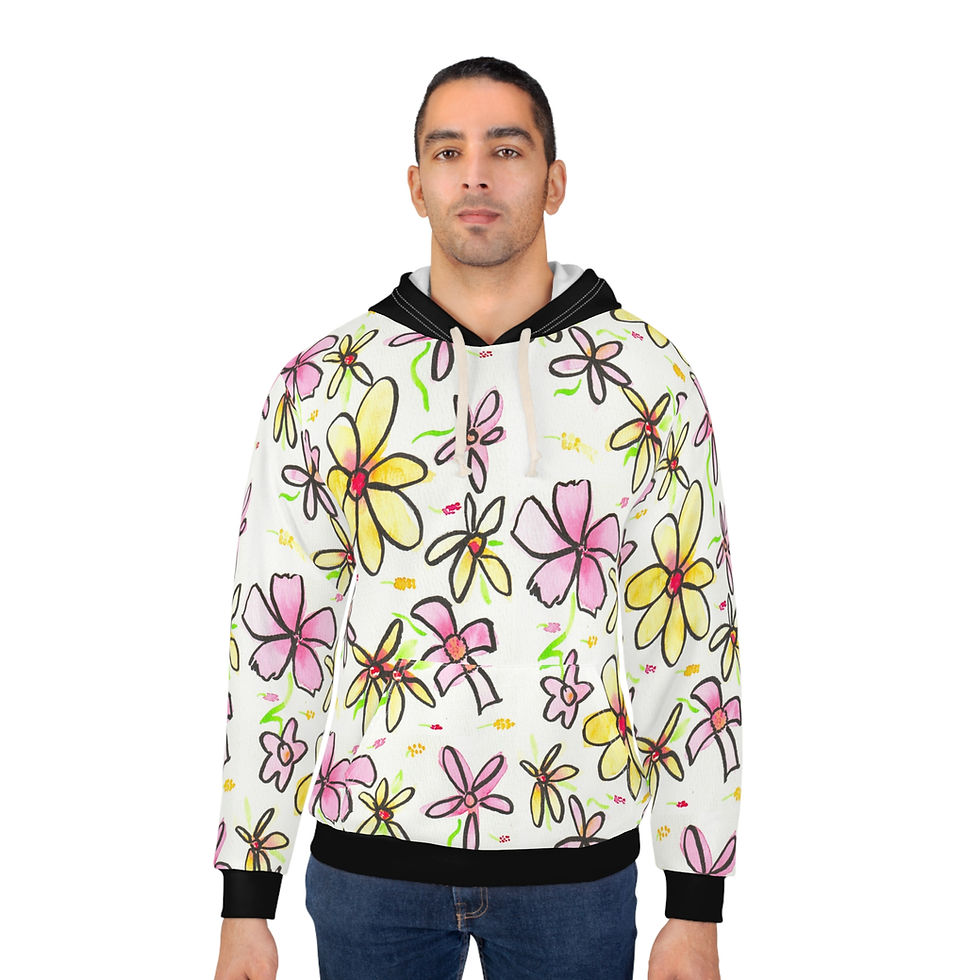 Thumbnail: Happy Meal Watercolor Floral Print Take 2 - Unisex Pullover Hoodie