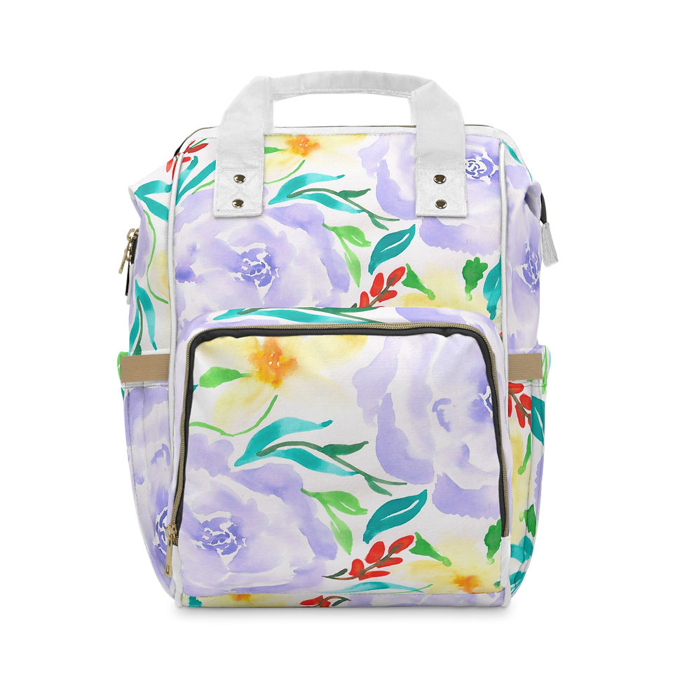 Thumbnail: Diaper Backpack - Vibrant Watercolor Floral Print - Feeling Blue