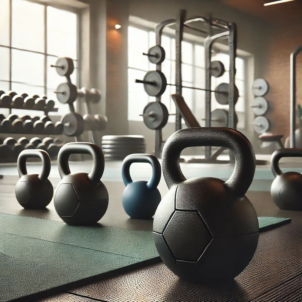 A selection of kettlebells in a professional gym setting, ideal for functional fitness workouts
