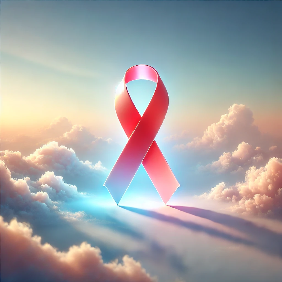 The bold red ribbon stands prominent, embodying remembrance and support amidst peaceful light
