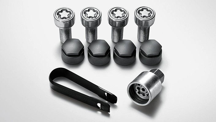 Audi Locking Wheel Nut Set Including Locking Bolts, Locking Wheel Nut Key, Dust Caps and Dust Cap Removal Tool