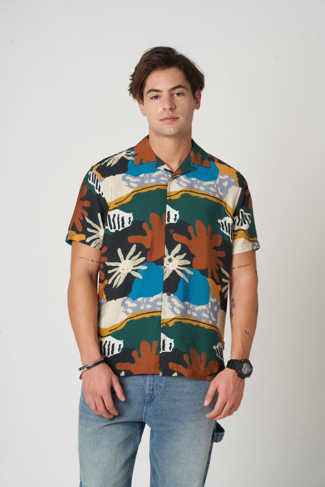Bombay Berry Men's Casual Shirt With Camp Collar Loose Fit Shirt