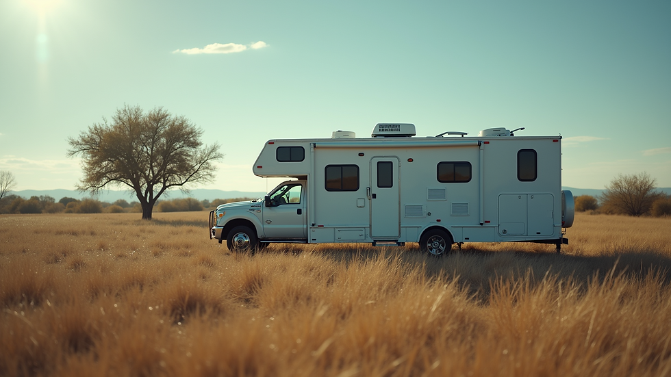 Eye-level view of a mobile veterinary clinic parked in a rural area