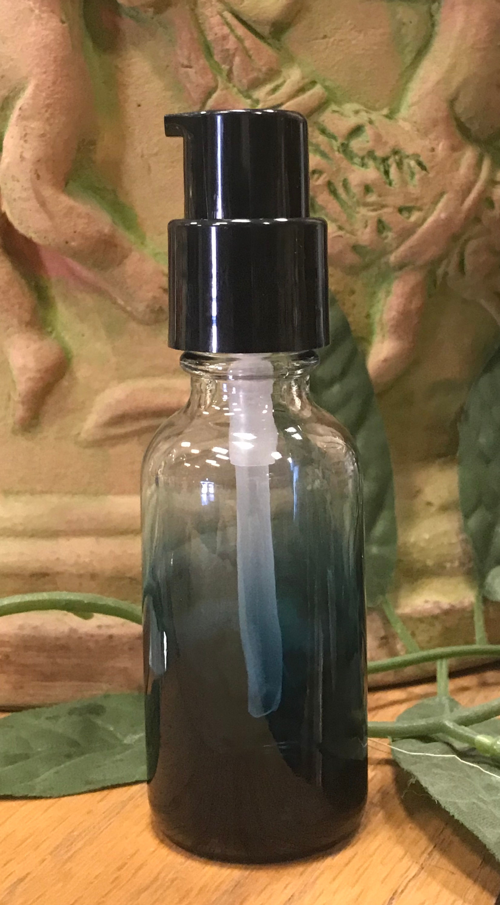 1 oz Blue Fade Glass Bottle w/ Serum / Treatment Pump