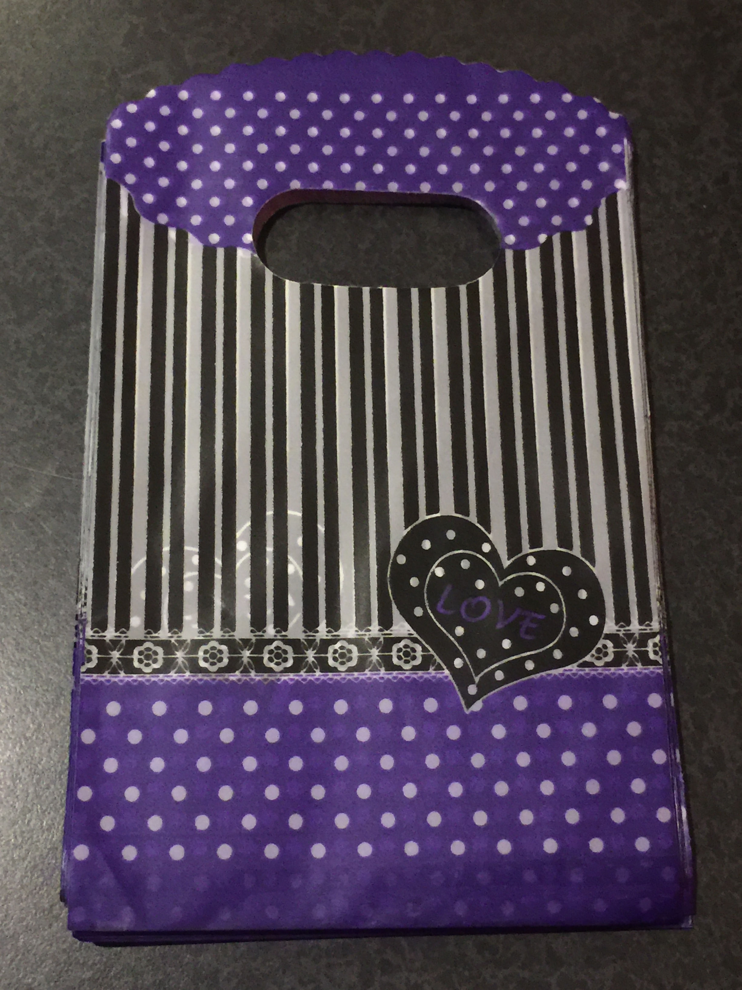 50 ct Mini PURPLE PINSTRIPE W/ HEART Poly Bags  --  3-1/2 X 5-1/2