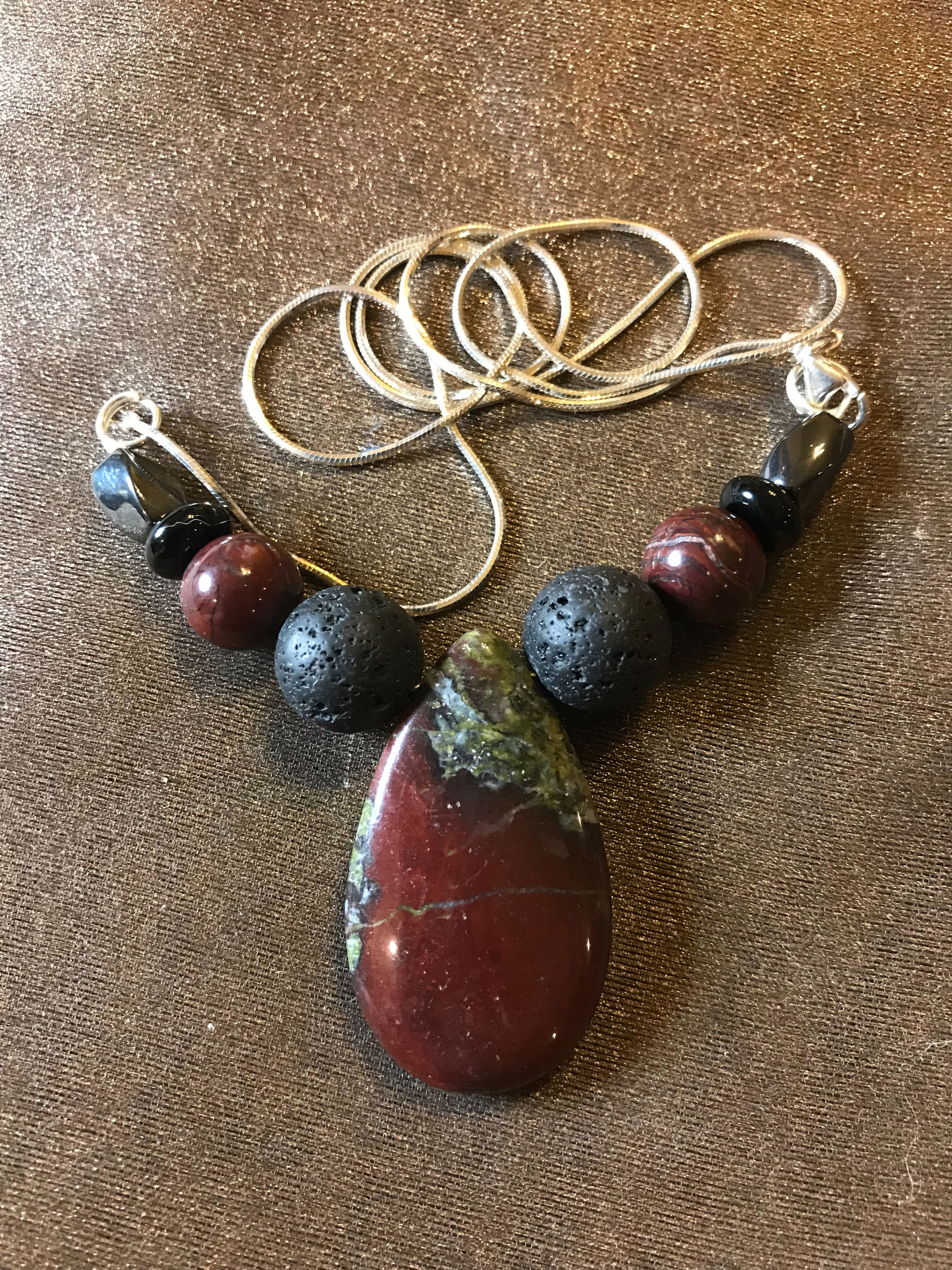 Bloodstone Pendant w/ Lava Stone / Sterling Silver