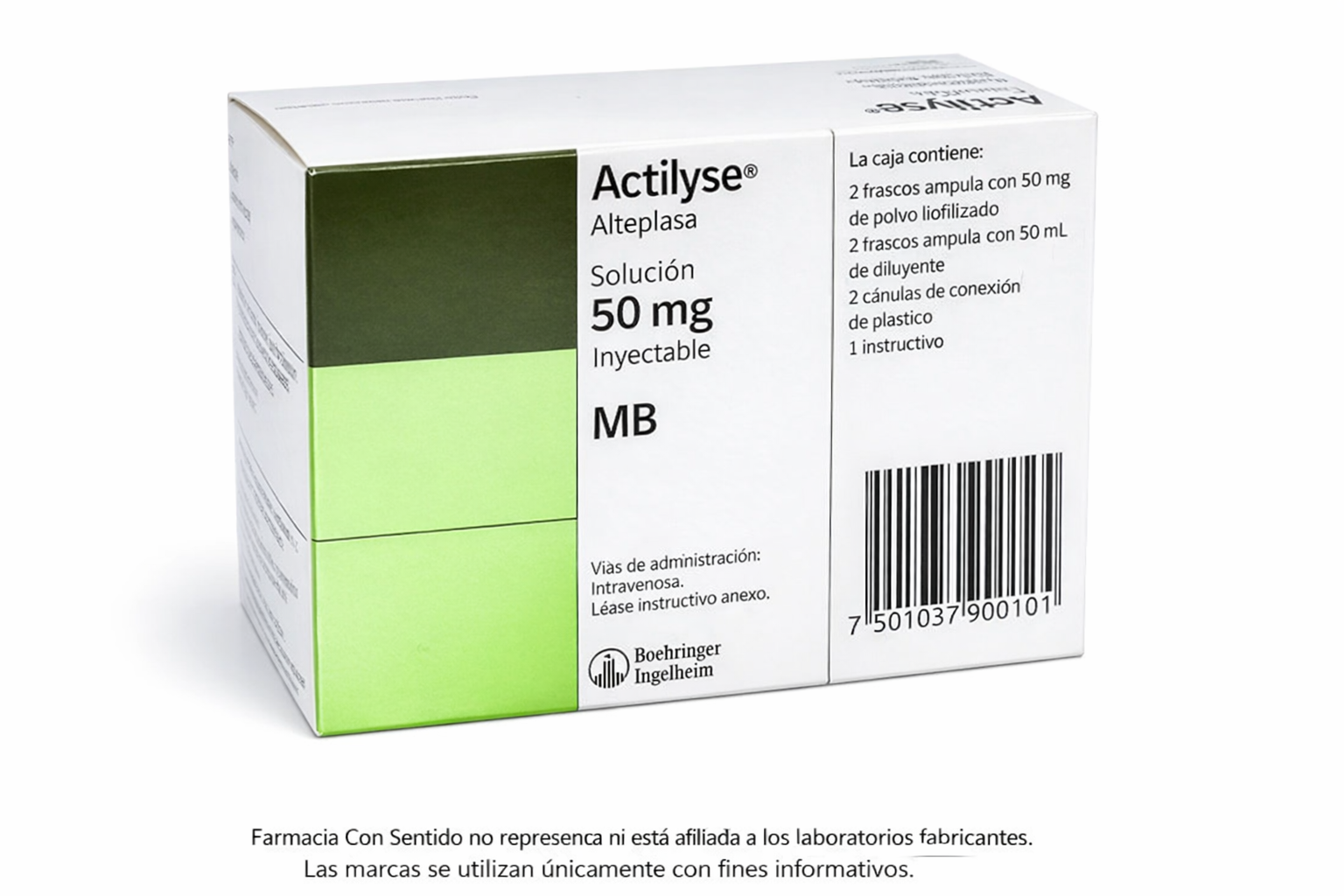 Alteplasa 50 mg Caja con dos frascos ámpula