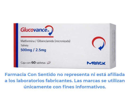 Metformina, glibenclamida 500 mg/ 2.5 mg Caja con 60 tabletas