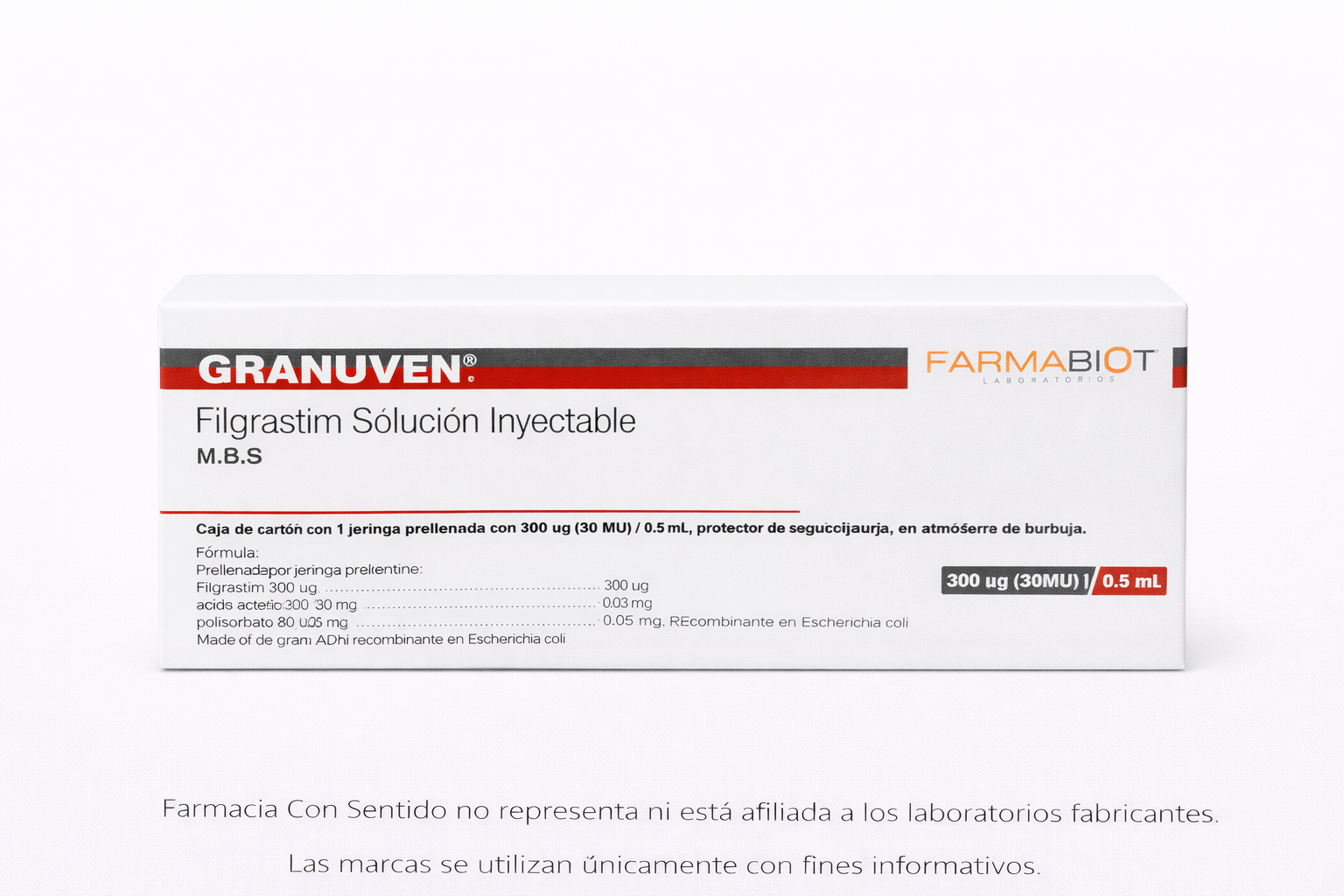 Filgrastim 300 mcg/ 0.5 mL Caja con jeringa prellenada