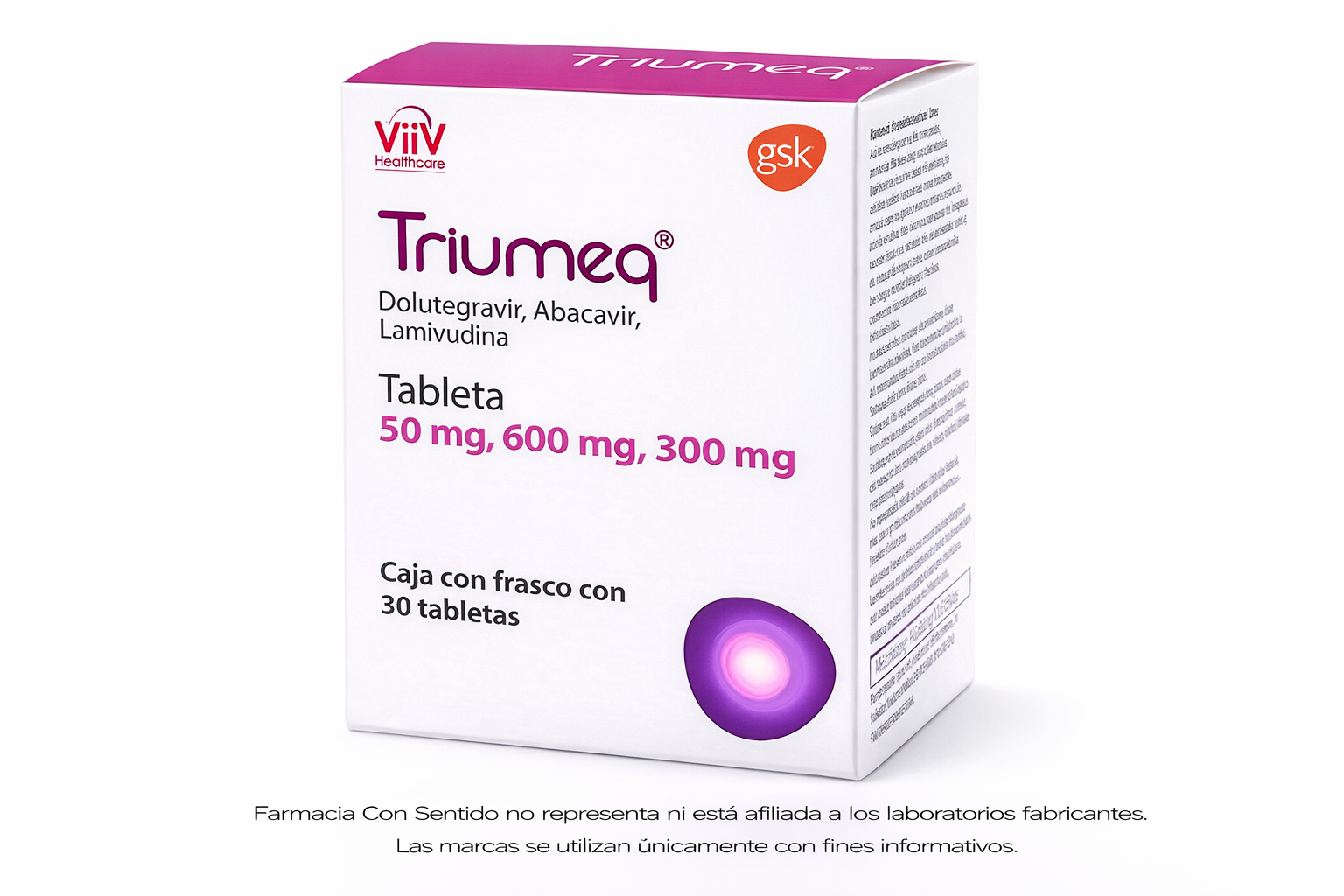 Dolutegravir, Abacavir, Lamivudina 50 mg/ 600 mg/300 mg Caja con frasco de 30 ta