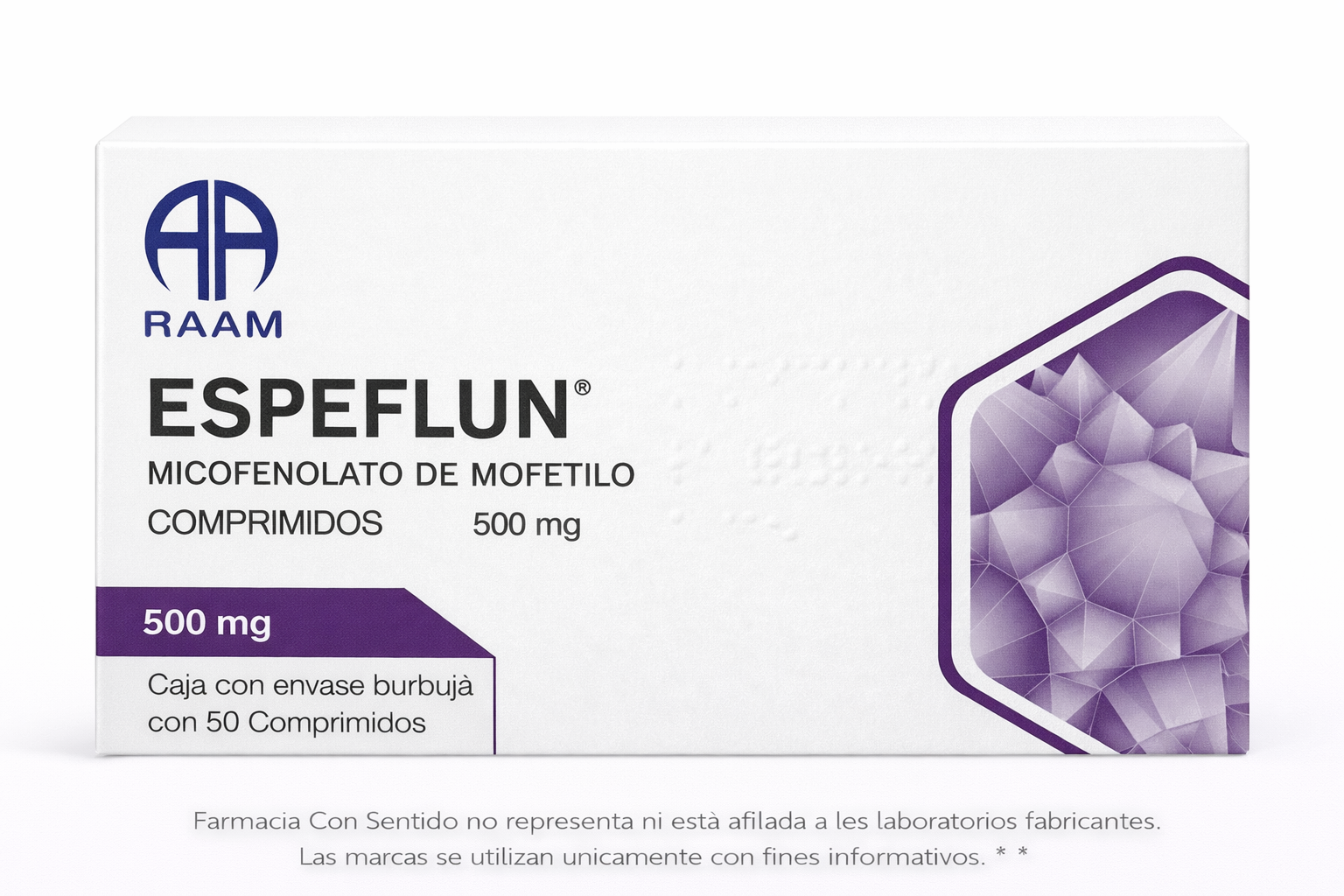 Ácido micofenólico 500 mg Caja con 50 tabletas