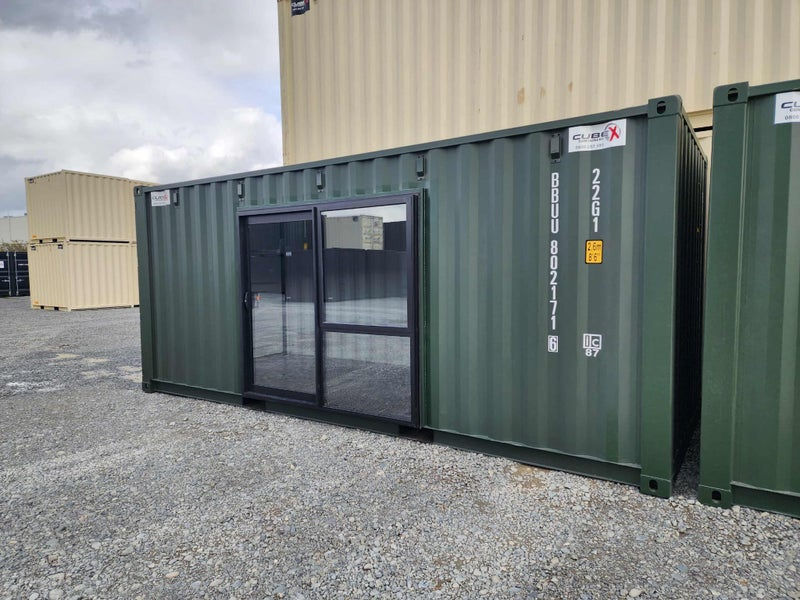 CubeX 20ft GP Office Shipping Container With Sliding Door Dark Green
