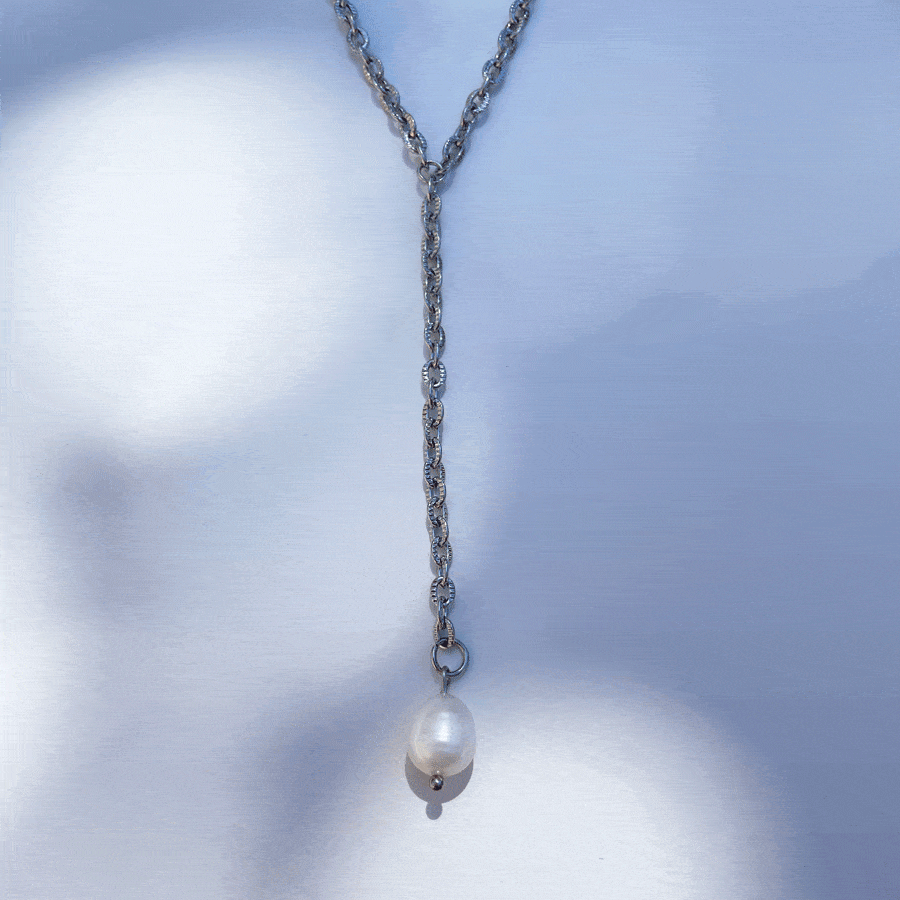 Collier perle d'eau Pearl acier inoxydable plaqué or ou argent